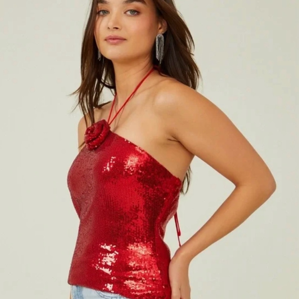 Altar'd State Sparkling Red Sequin Top